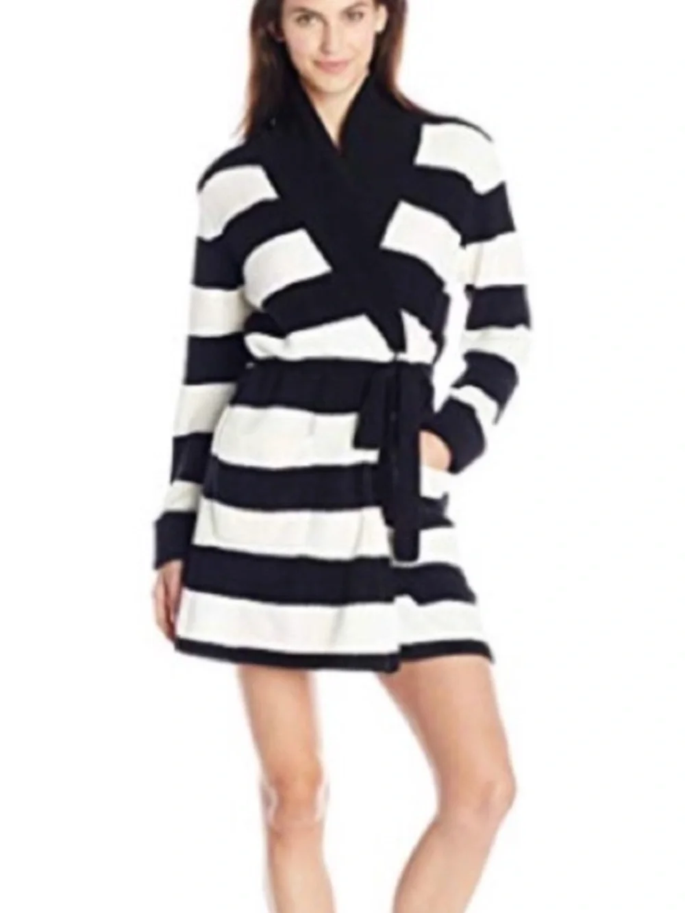 Betsy Johnson Chenille Robe Long Cardigan Sweater Size L Heart Striped Soft Sz M
